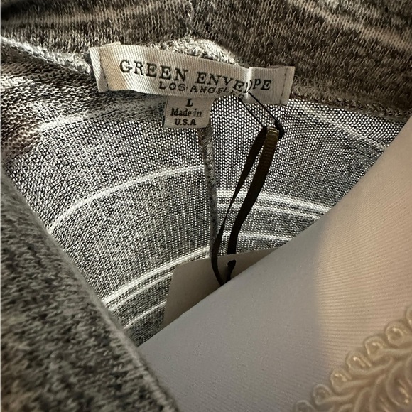 Green Envelope Gray and White Striped Cowl Neck Sweater size large NWT - Picture 4 of 5